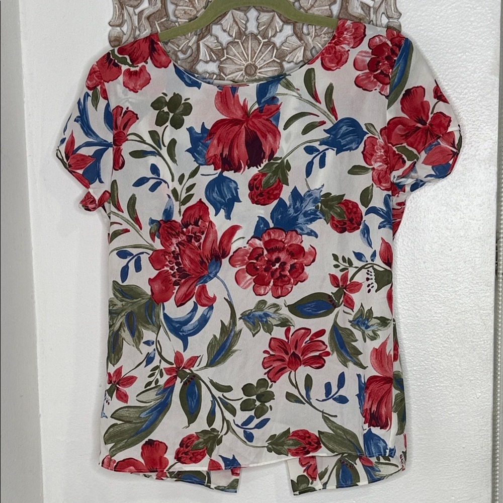 Peppermint Red and Blue Floral Blouse